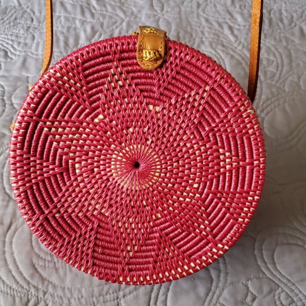 Wicker leather trim handbag